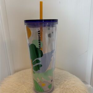 Starbucks 2020 Summer Blue Green Leaf Clear 24oz Cold Cup Tumbler